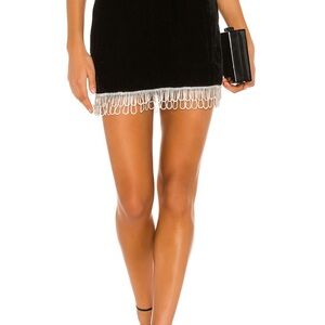 Elegant Black Velvet Skirt with Fringe
